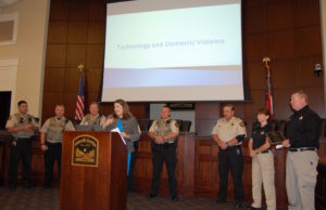 Hall County’s Chief Assistant Solicitor Amber Sowers recognizes the Court Services Division of the Hall County Sheriff’s Office as the “Domestic Violence Officer of the Year.”